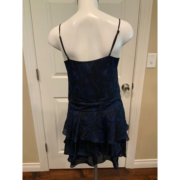 Derek Lam 10 Crosby Black & Blue Leaf Fern Patterned Flounce Mini Dress, Size 00 - Picture 4 of 6